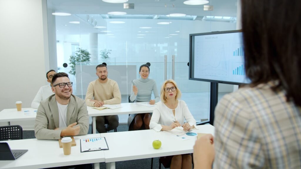 Small business owners attending a hands-on SEO workshop